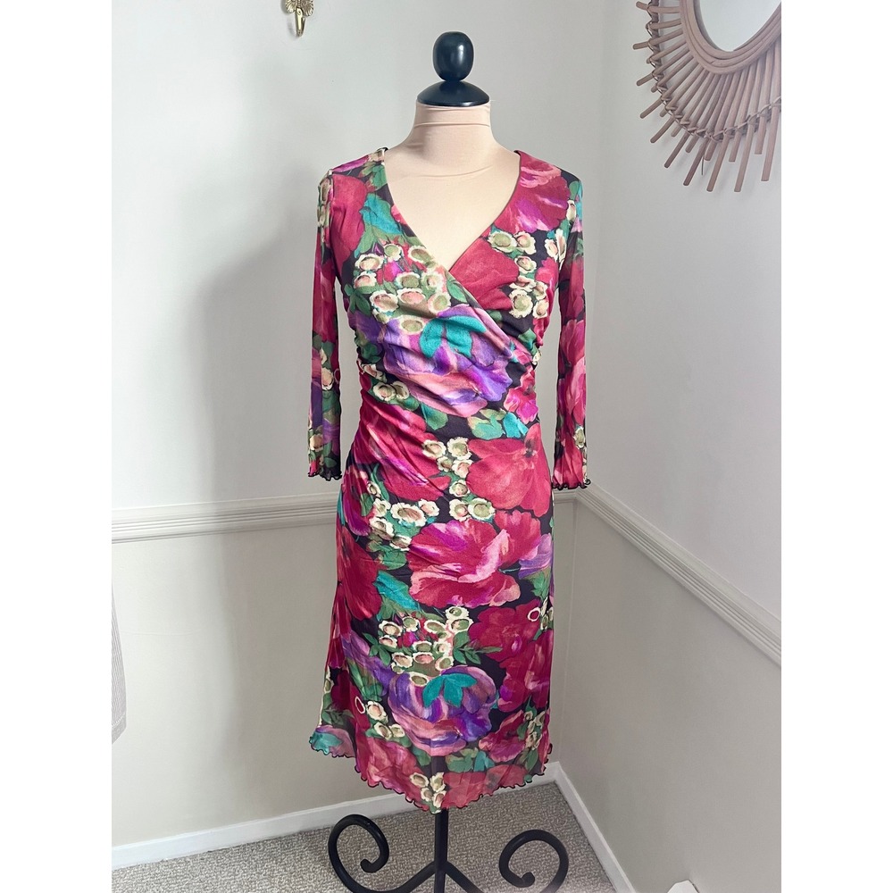 Vintage Y2K 90s Weston‎ Wear Floral Mesh Asymmetrical Dress